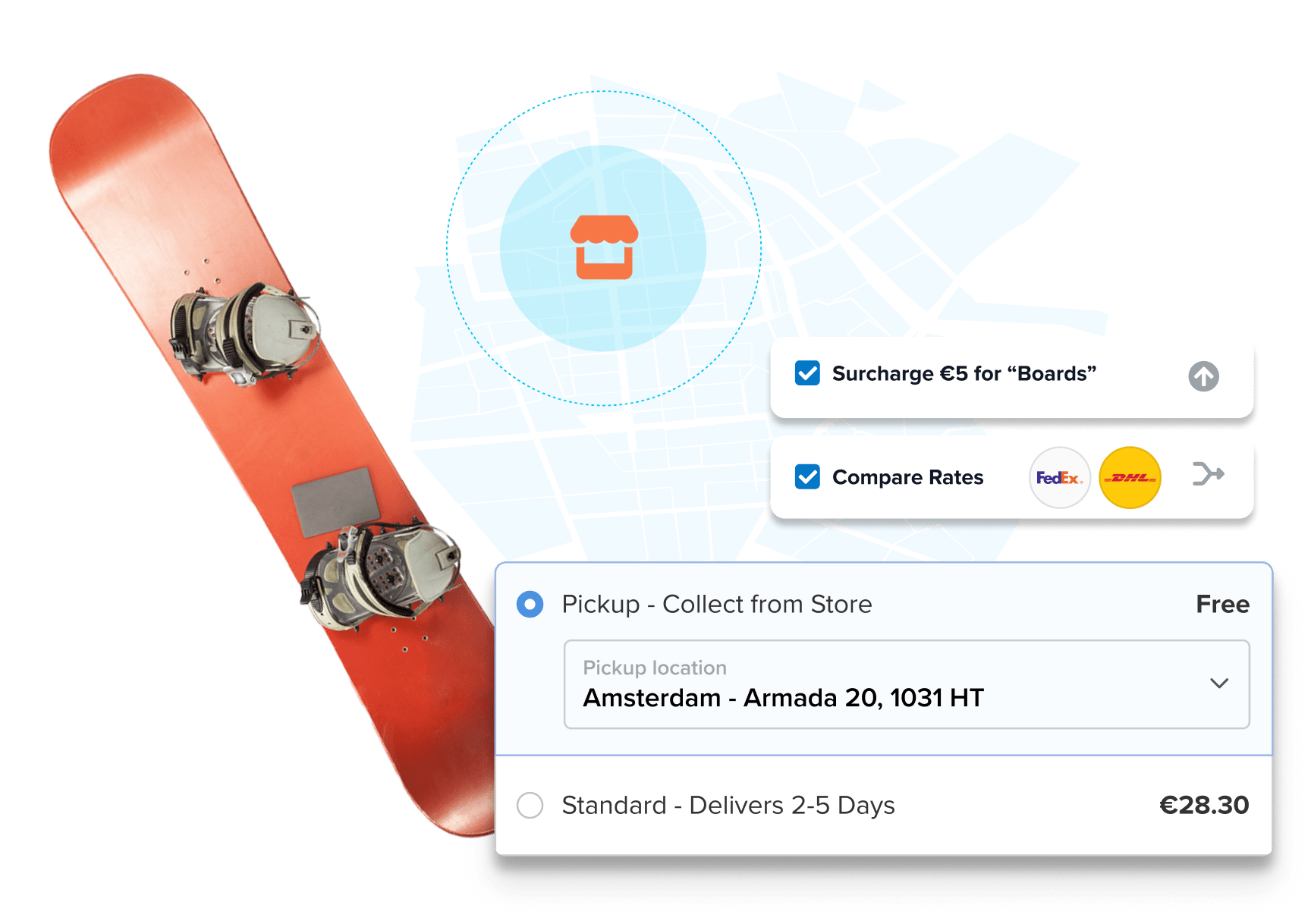 ShipperHQ checkout options shipping a Snowboard