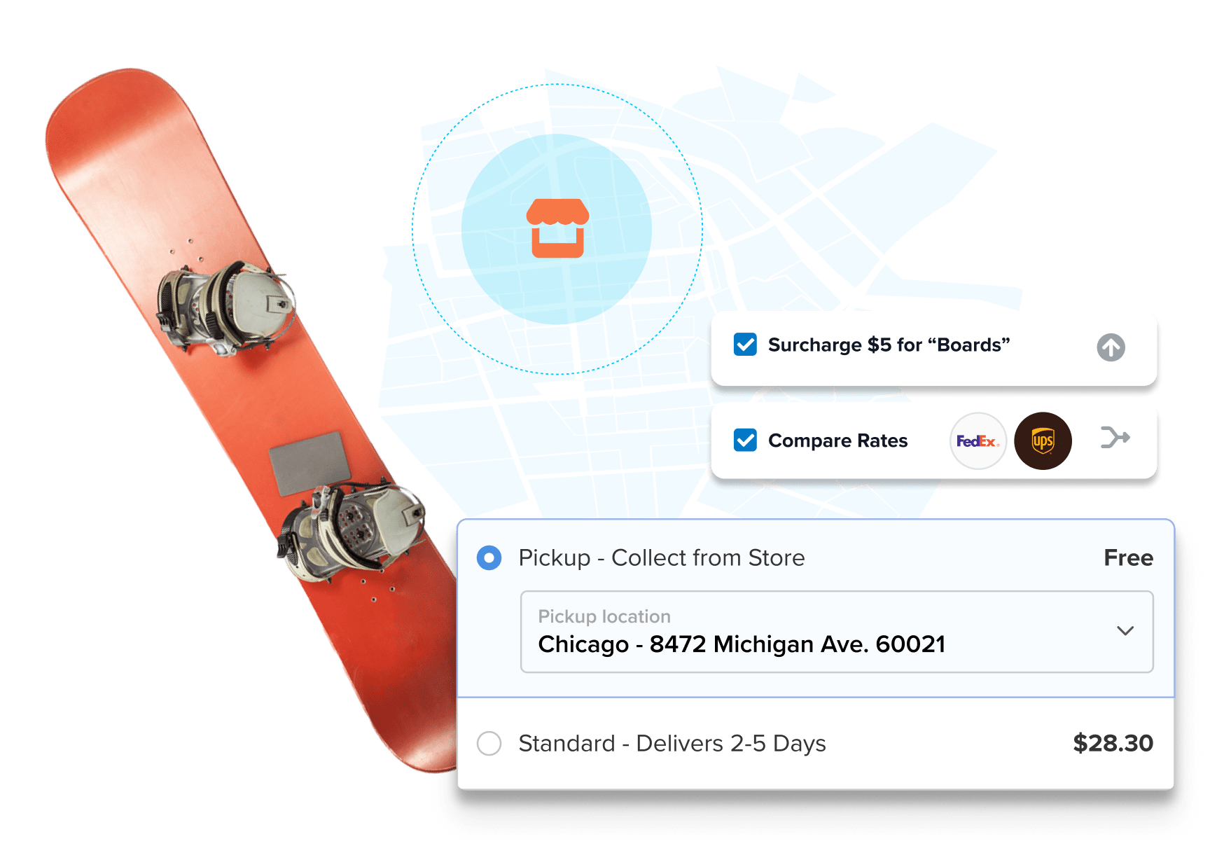 ShipperHQ checkout options shipping a Snowboard