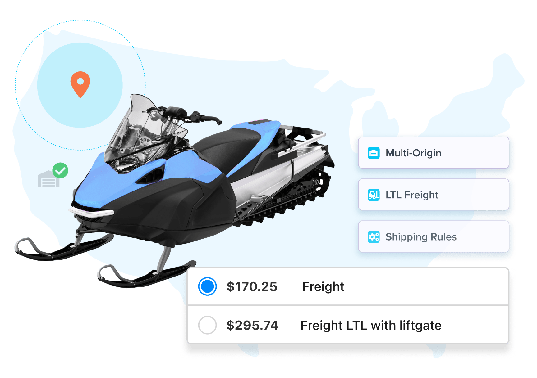ShipperHQ checkout options shipping a Snowmobile