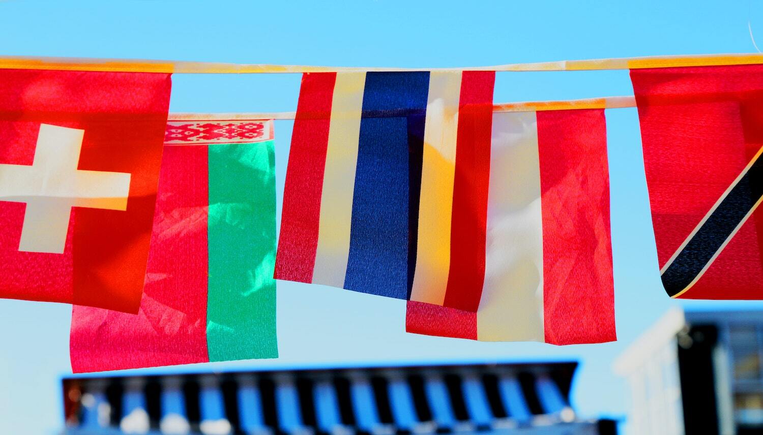 Flags representing international commerce
