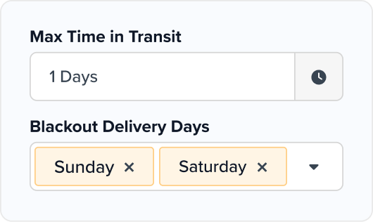 Max Time in Transit and Blackout Delivery Days settings